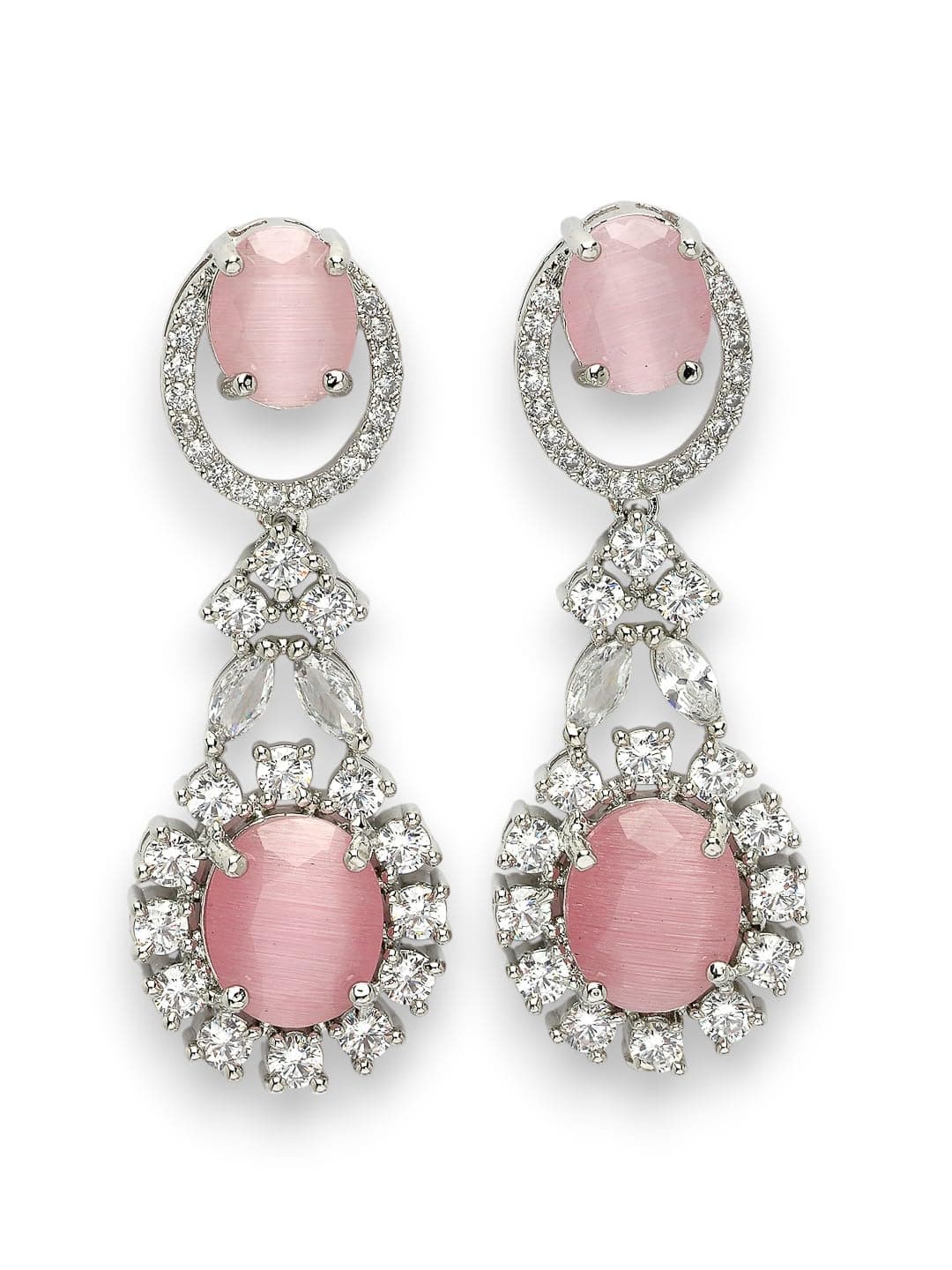 ADIVA Silver-Plated Pink AD Stone-Studded Handcrafted Drop Earrings Women & Girls