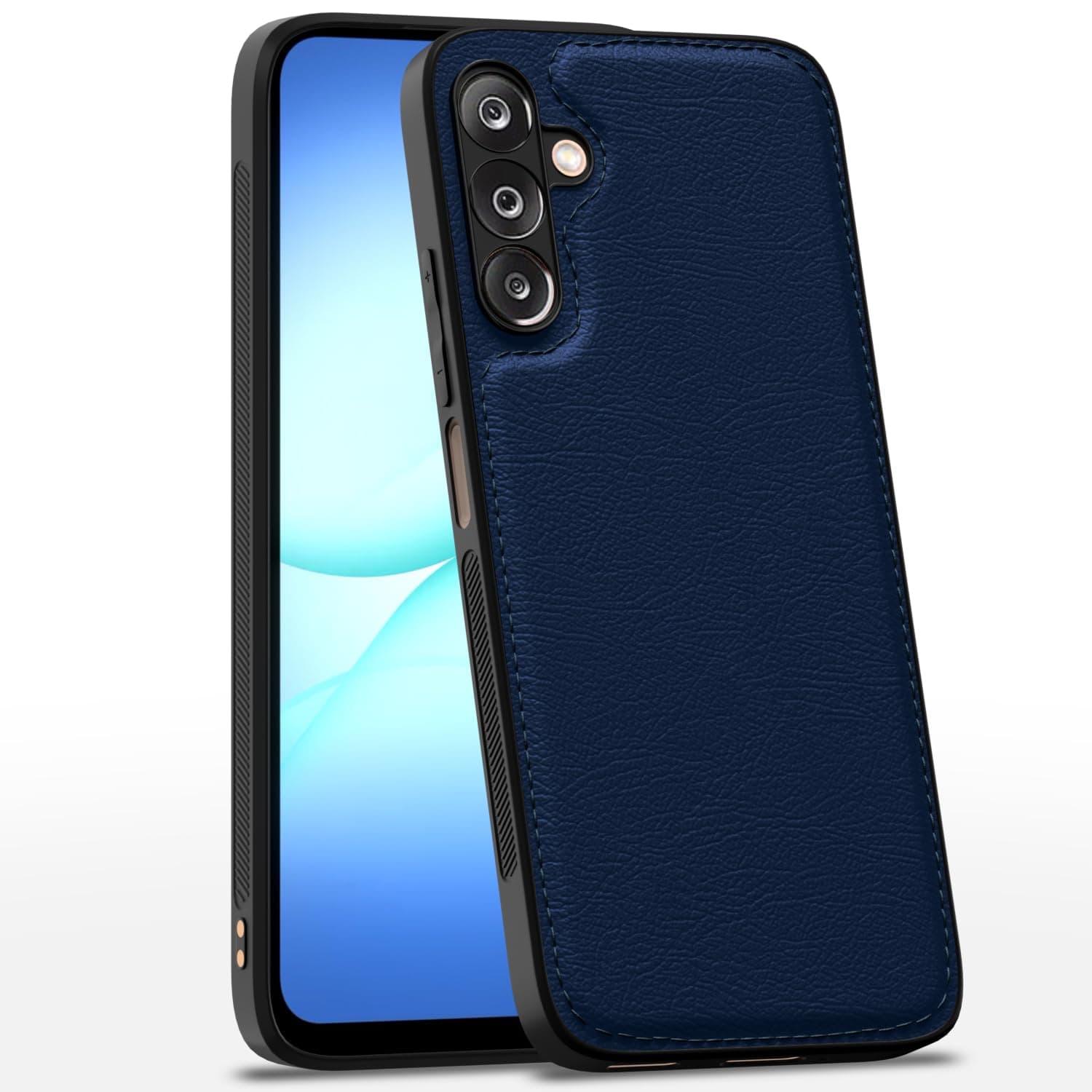 Amazon Basics Back Cover for Samsung Galaxy M36 5G | Raised Edges |Flexible Pu Leather | Super Soft-Touch | Full Camera Protection Bumper Case (Blue)