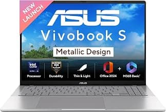 ASUS Vivobook S16, Intel Core Ultra 5 225H, 16GB RAM, 512GB SSD, FHD+ 16", Windows 11, Office Home 2024, Cool Silver, 1.7Kg, S3607CA-RP065WS, Intel iGPU, M365 Basic (1Year)* Metallic Design Laptop
