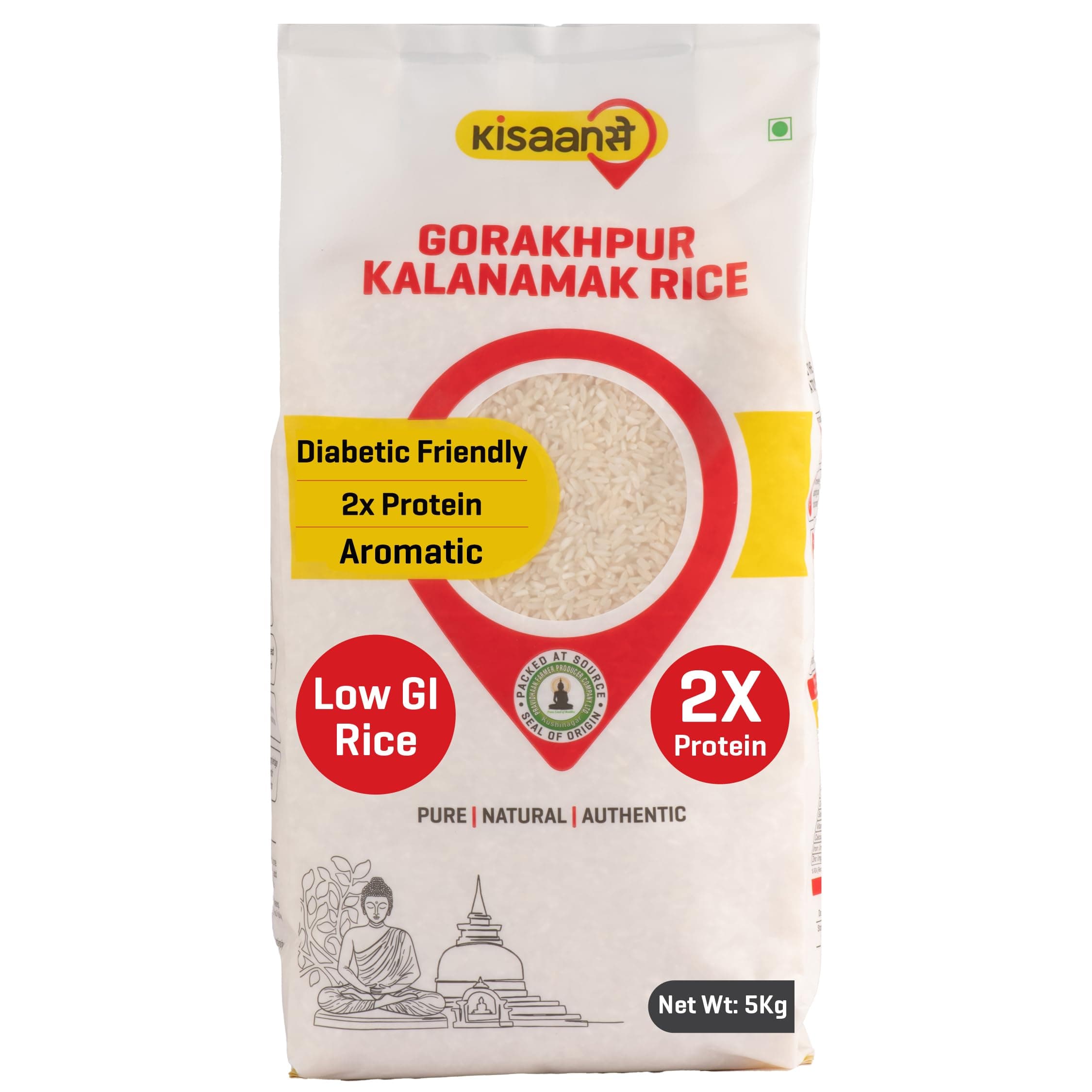 KisaanSay Gorakhpur Kalanamak Rice, 5kg Diabetic Friendly | Aromatic Rice | Unpolished| High in Iron & Protein | Rich In Nutrients & Fiber| Low GI | Sugar Control | Buddha rice | Traditionally Milled | Helps manage weight and sugar control rice