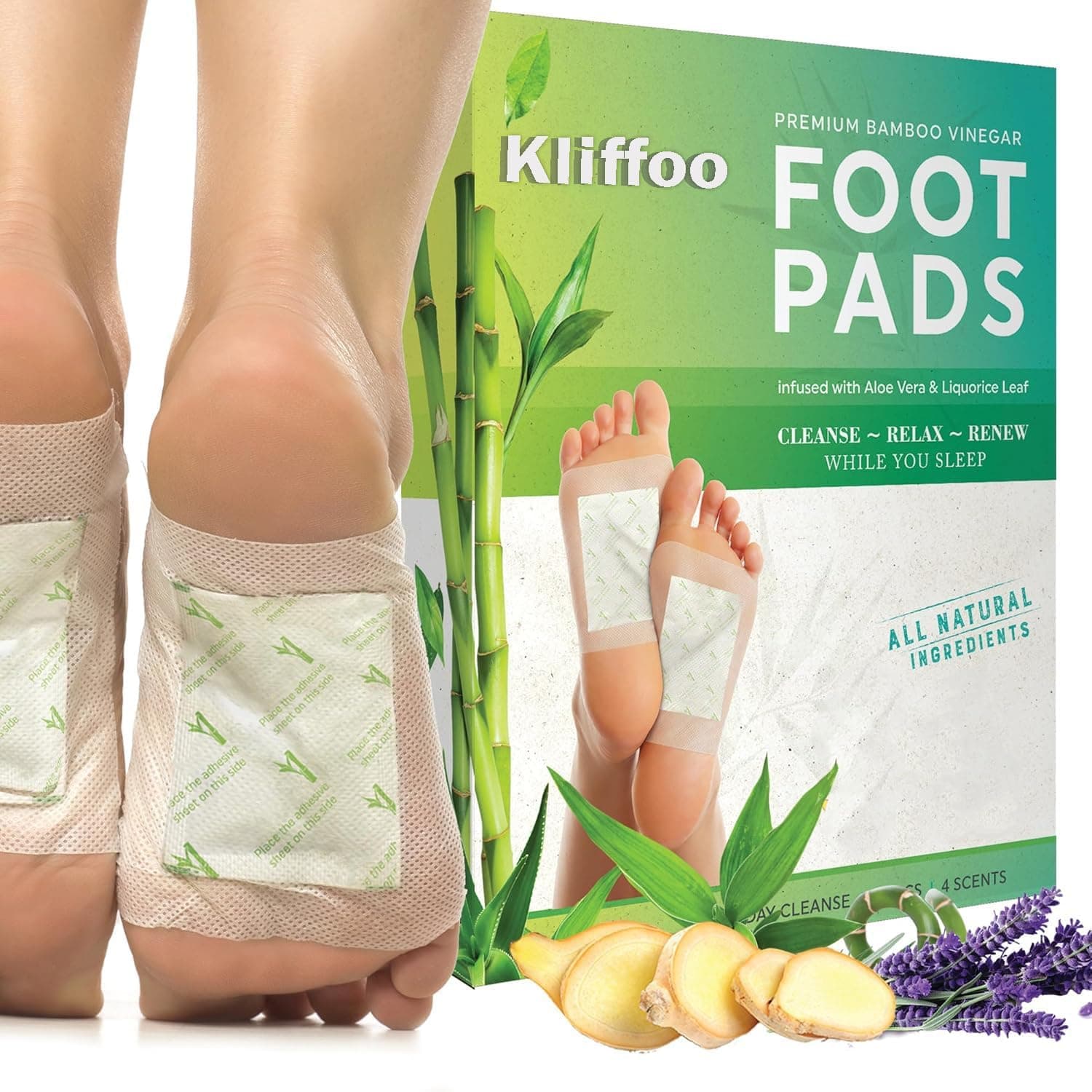 KLIFFOO Deep Cleansing Detox Foot Pads, 30 Pads Natural Ingredients Bamboo Vinegar and Ginger Foot Patch for Toxins Removal, Pain Relief, Better Sleep, Blood Circulation and Detoxification, for Men & Women, Acupoint Micro-Massage Technology