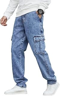 GRECIILOOKS Men’s Cargo Jeans Pants – Stylish Relaxed Fit Denim Cargo for Men | Lightweight Summer Casual Streetwear | Multi Pocket Baggy Jeans for Travel, Everyday Wear & Outdoor