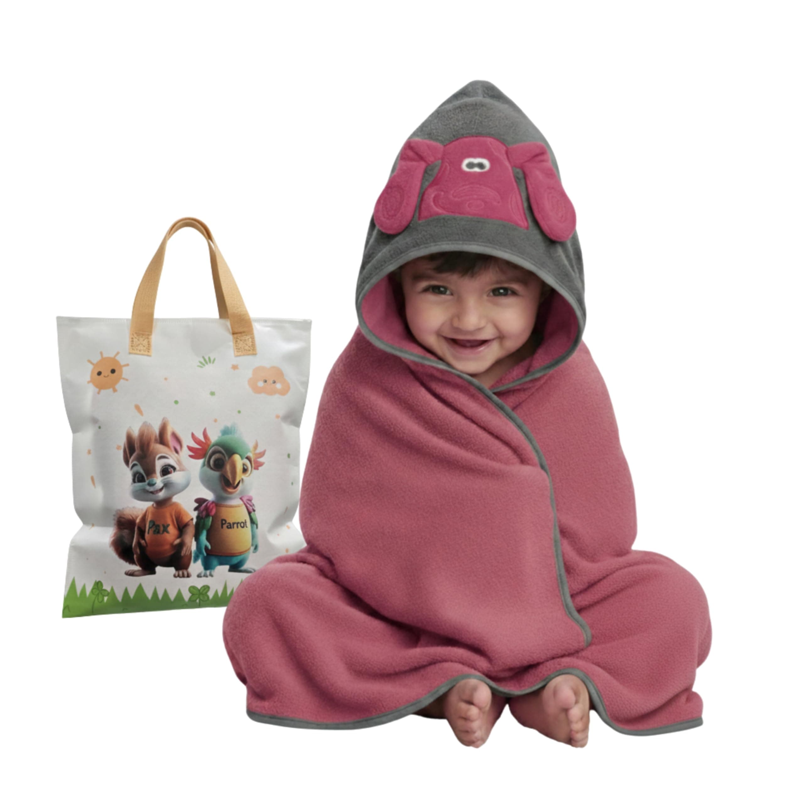 Ultra-Soft Baby Hooded Towel – 100% Cotton Wrap Your Little one in Softness and Joy, Hypoallergenic & Super Absorbent Bath Wrap for Newborns & Toddlers | Cute Animal Design,(0-5Years) (Dusty Pink)