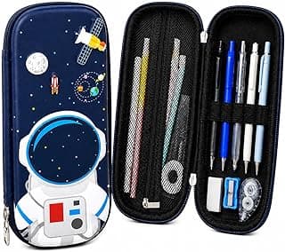 Goyal's 3D Astronaut Geometry Pencil Pouch for Kids Boys Girls | Hard Shell EVA Pencil Case | Large Capacity Double Layer Geometry Box with Pen Slots & Mesh Pocket | Waterproof School Organizer