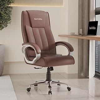 beAAtho® Berlin Orthopedic Boss Chair with 3-Years Warranty by beAAtho, Leatherette Executive Office Chair Ergonomic High- Back Chair-Cushioned Seat & Armrests, Metal Base. (Leatherette Brown)