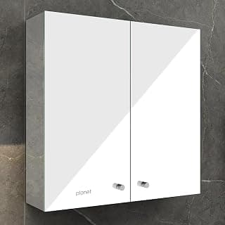 Planet Premium Bathroom Cabinet with Mirror/ 304 Stainless Steel Bathroom Mirror with Storage/Shelf for Wall with Mirror (18x18 Inch-Chrome)