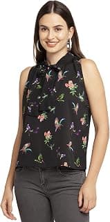 Zink London Black Quirky Women's Tie-Up Top