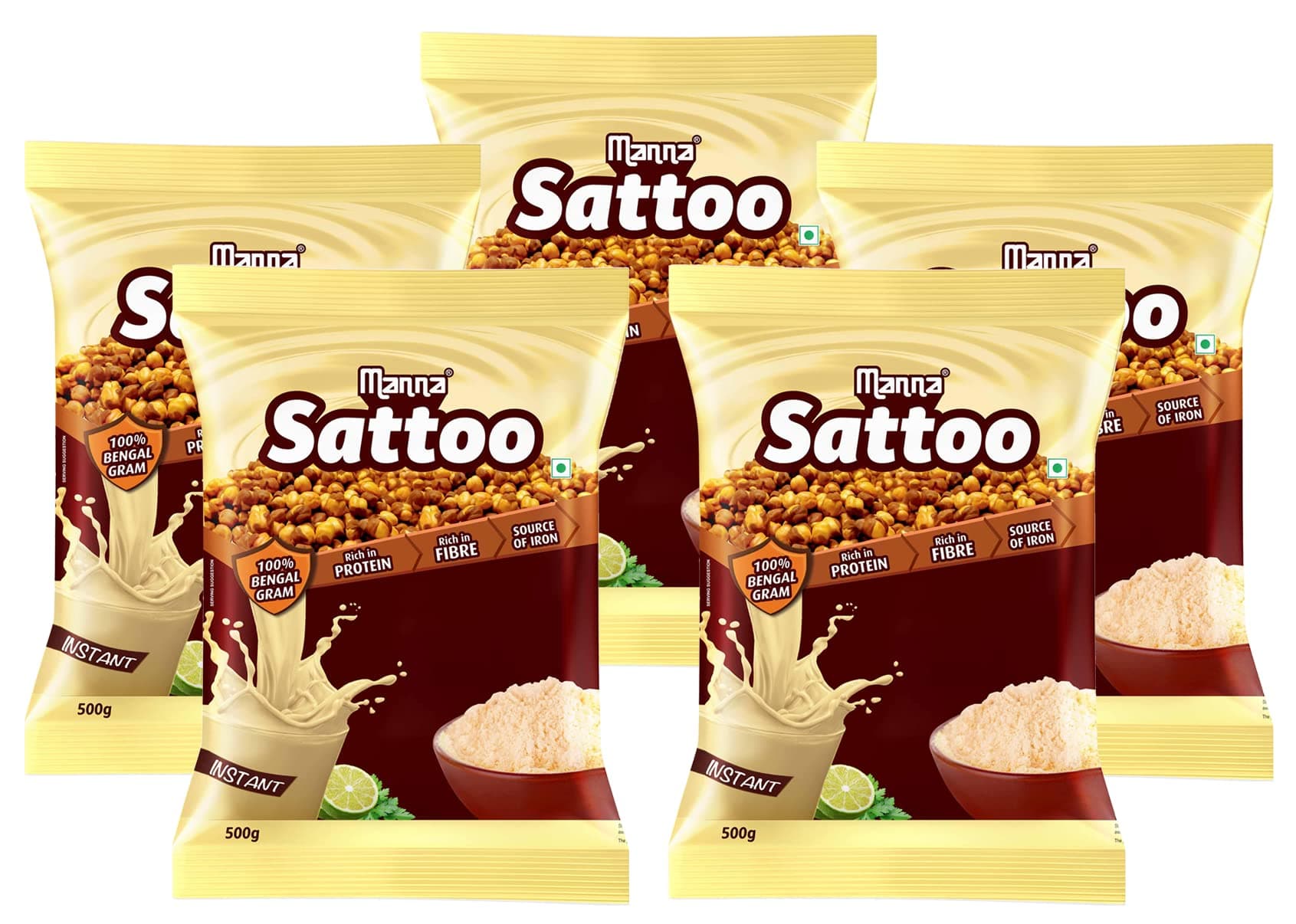 Manna Sattu Atta 2.5Kg Channa Sattu Roasted Gram Atta Flour (500 X 5 Packs)