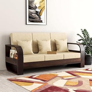 Sheesham Wood 3 Seater Sofa for Living Room Bedroom Hall Home Office Wooden 3 Seater Sofa Furniture (Walnut Finish) 3-Person Sofa