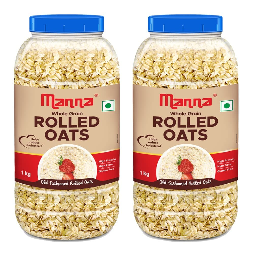 Manna Rolled Oats 2kg | Gluten Free | Traditional Oats | Diabetic Friendly | Wholegrain 1kg (Pack of 2)
