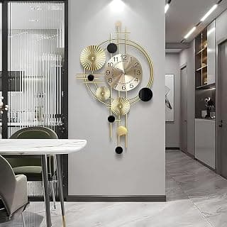 Home Wall Clock for Living Room Stylish Latest Large Vintage Design Metal Frame Antique Pendulum Unique Bedroom/Dining/Office - Analog, 45x75 Cm, Gold & Black