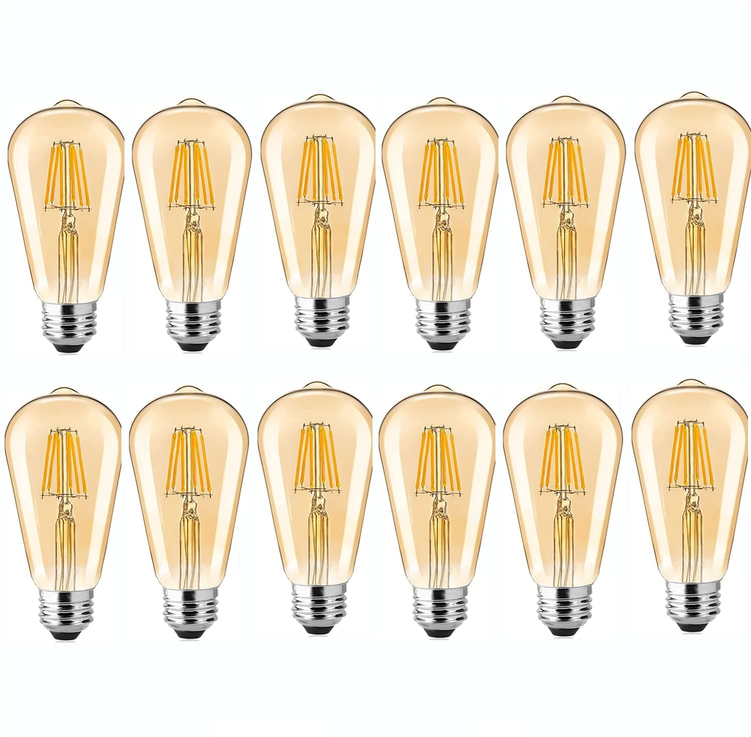 Gesto 4W E27 E26 Base Edison Bulb | 15000 Light Hours | Hanging LED Warm White 2700K Antique Vintage Filament Bulbs (Pack of 12)