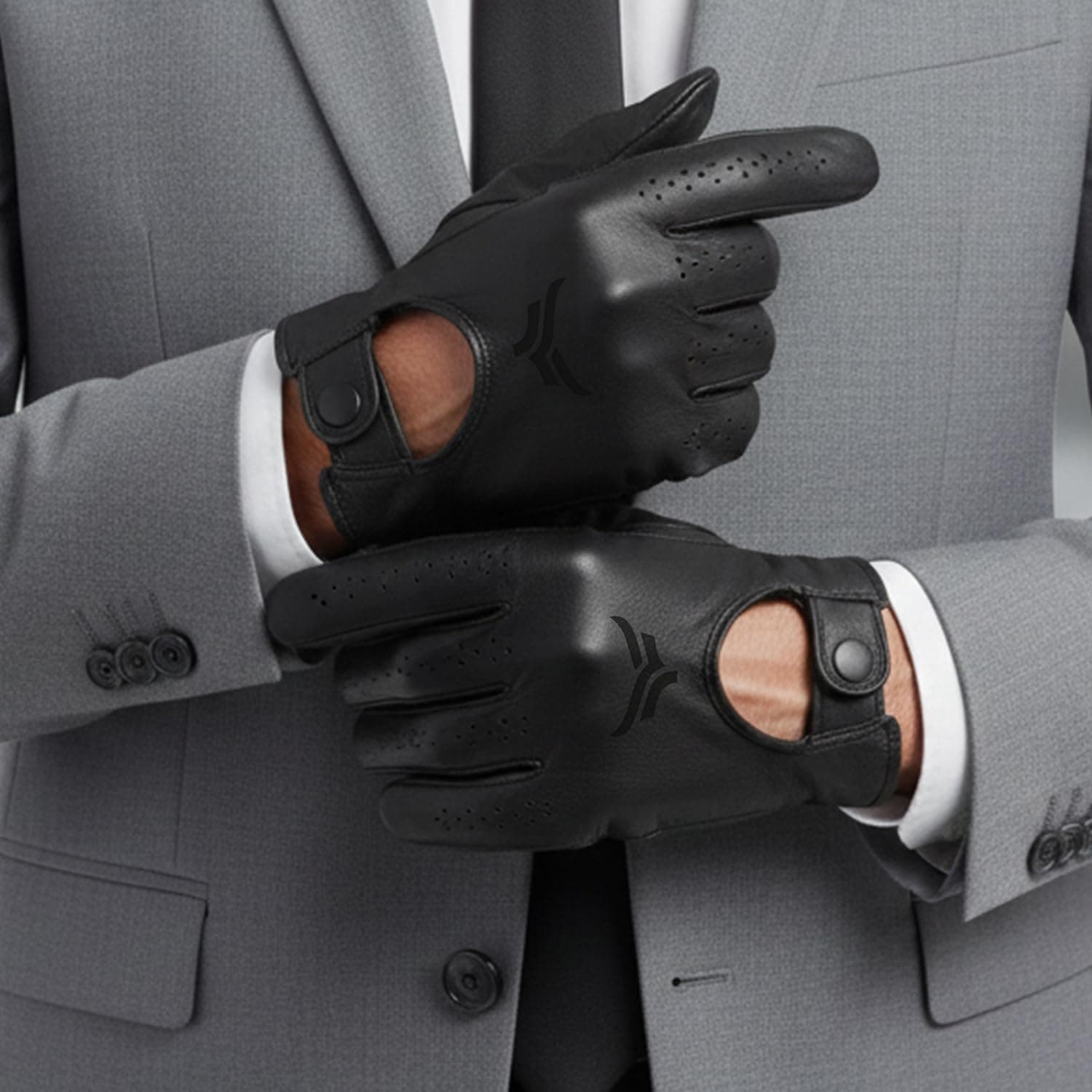 XTRIM Noir Cafe Racer Gloves, Premium Leather Gloves for Men, Large | Secure Metal Button Closure, Double-Stitched Detailing, Breathable Lining