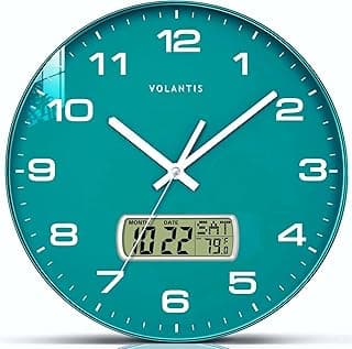 VOLANTIS VOLANTIS 12 Inch Non-Ticking Silent Wall Clock with LCD Display for Perpetual Calendar and Temperature,Analog,Digital,Fibreglass (Green)