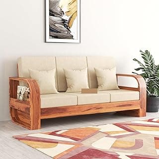 3 Seater Sheesham Wood Sofa for Living Room Furniture Home and Office | Three Seater Wooden Sofa (Natural Finish, 3 Seater), Brown