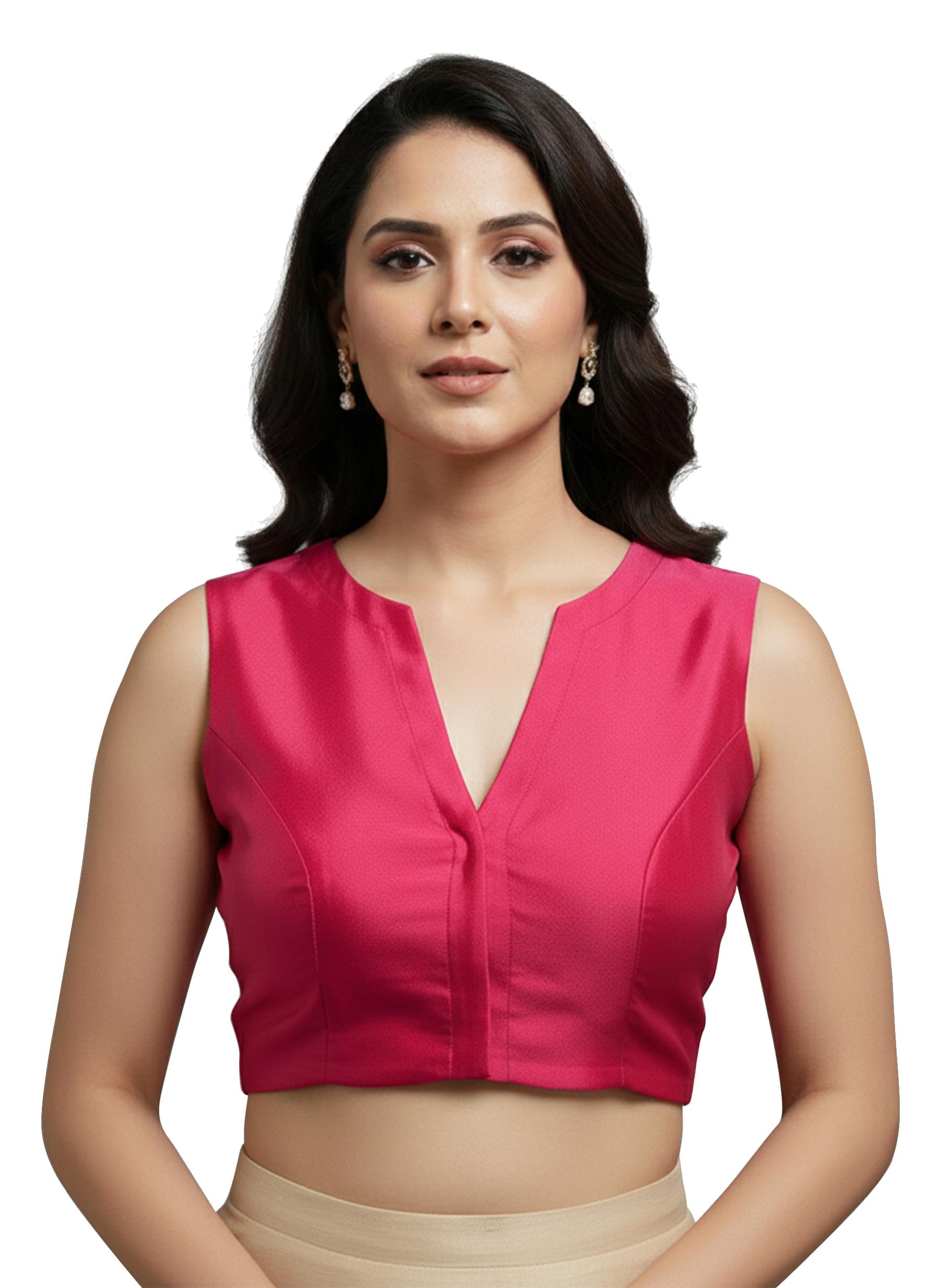 Mehrang Womens Taffeta Padded Blouse, Sleeves V-Neck Stitched Blouse, Full Back Covered Readymade Saree Blouse for Women
