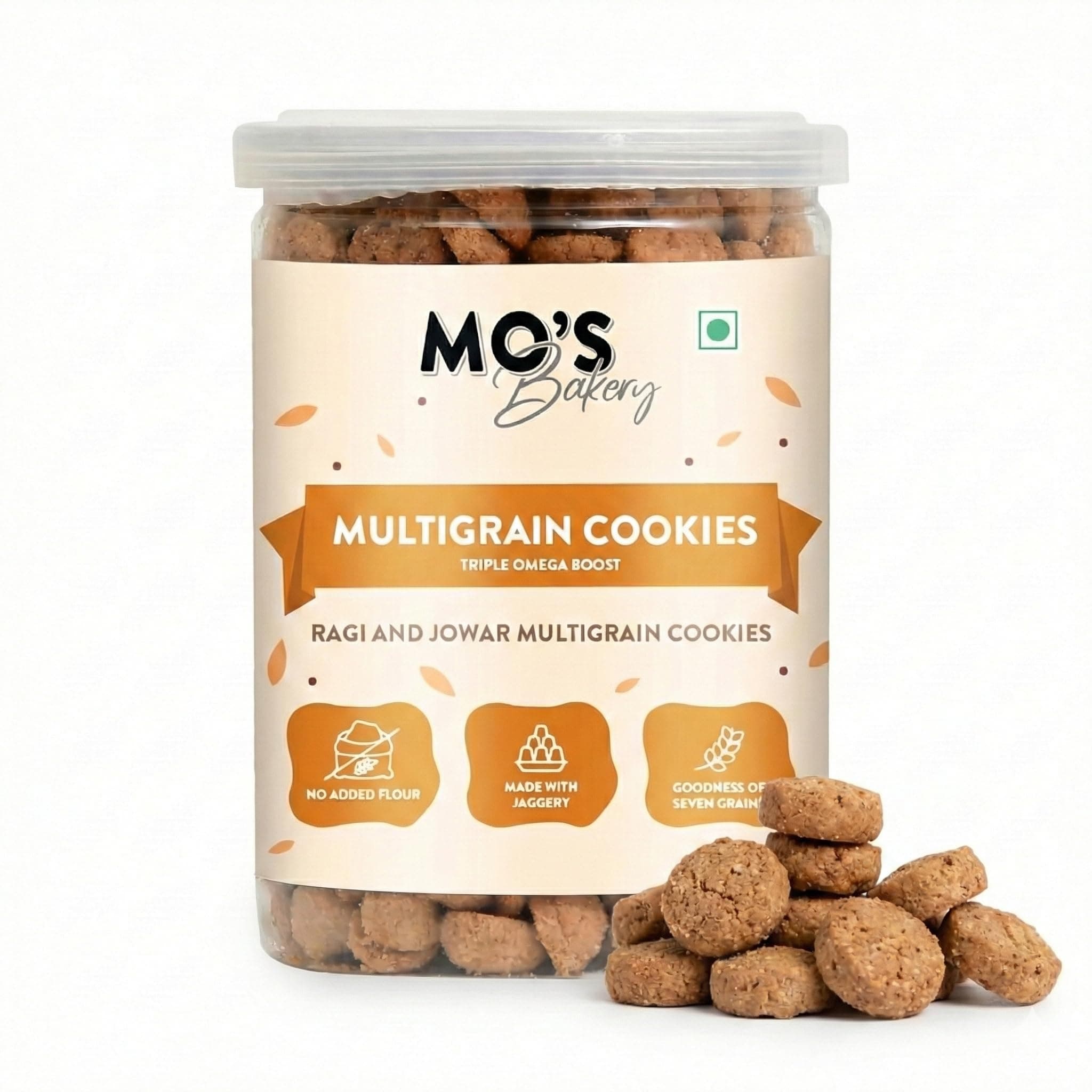 Mo’s Triple Omega Multigrain Cookies – 300g | Mini Cookies | Omega-Rich Seeds & Whole Grains with Ragi, Oats, Barley, Amaranth & Almond | Flax, Chia, Melon, Sunflower & Pumpkin Seeds | No Refined Sugar