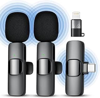 Omnidirectional Wireless Lavalier Microphone for Android/iPhone 3 in 1 Collar Mic with USB-C & Lightning Plug | Rechargeable Wireless Mini Portable Bluetooth Speaker with Microphone (Black-K9)