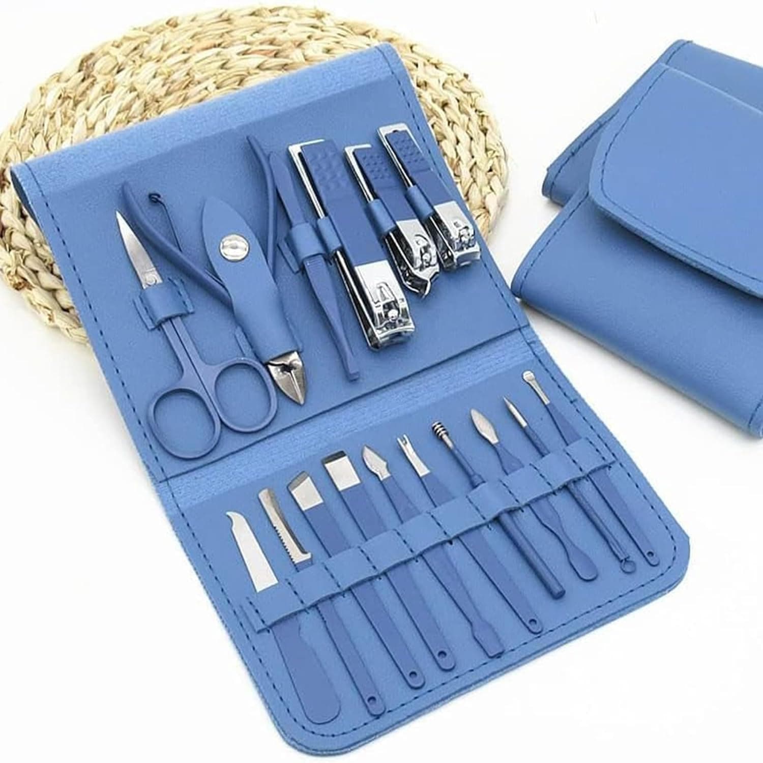 Narah ventures 16-in-1 Manicure Pedicure Set for Men & Women | Professional Nail Care Grooming Kit with Clippers, Cuticle Trimmer, Scissors & Tweezers in Portable Blue Leather Travel Case