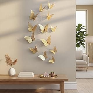 Xtore 12pcs 3D Home Decor Butterfly with Sticking Pad (Shimmer Golden, Set of 12)