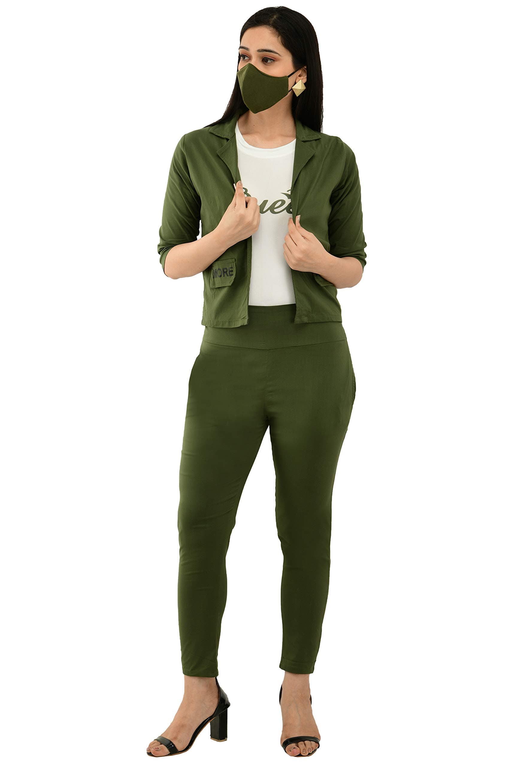 CUPIDVIBE Women's Cotton Lycra Maxi Dress (Medium, Green-Mask)