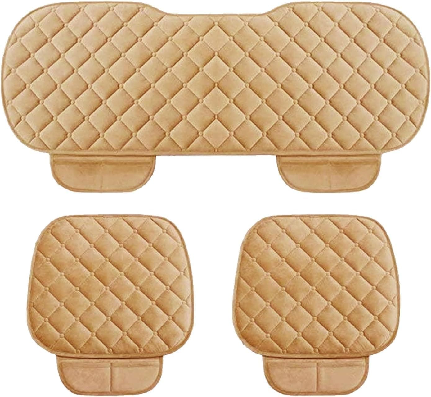 MOTOVIXA Breathable Car Seat Cushion Cover Set with Memory Foam Padding & Storage Pouch - Universal Anti-Slip Front and Rear Seat Protector Mat for Cars, SUVs and Sedans (Cream Combo)