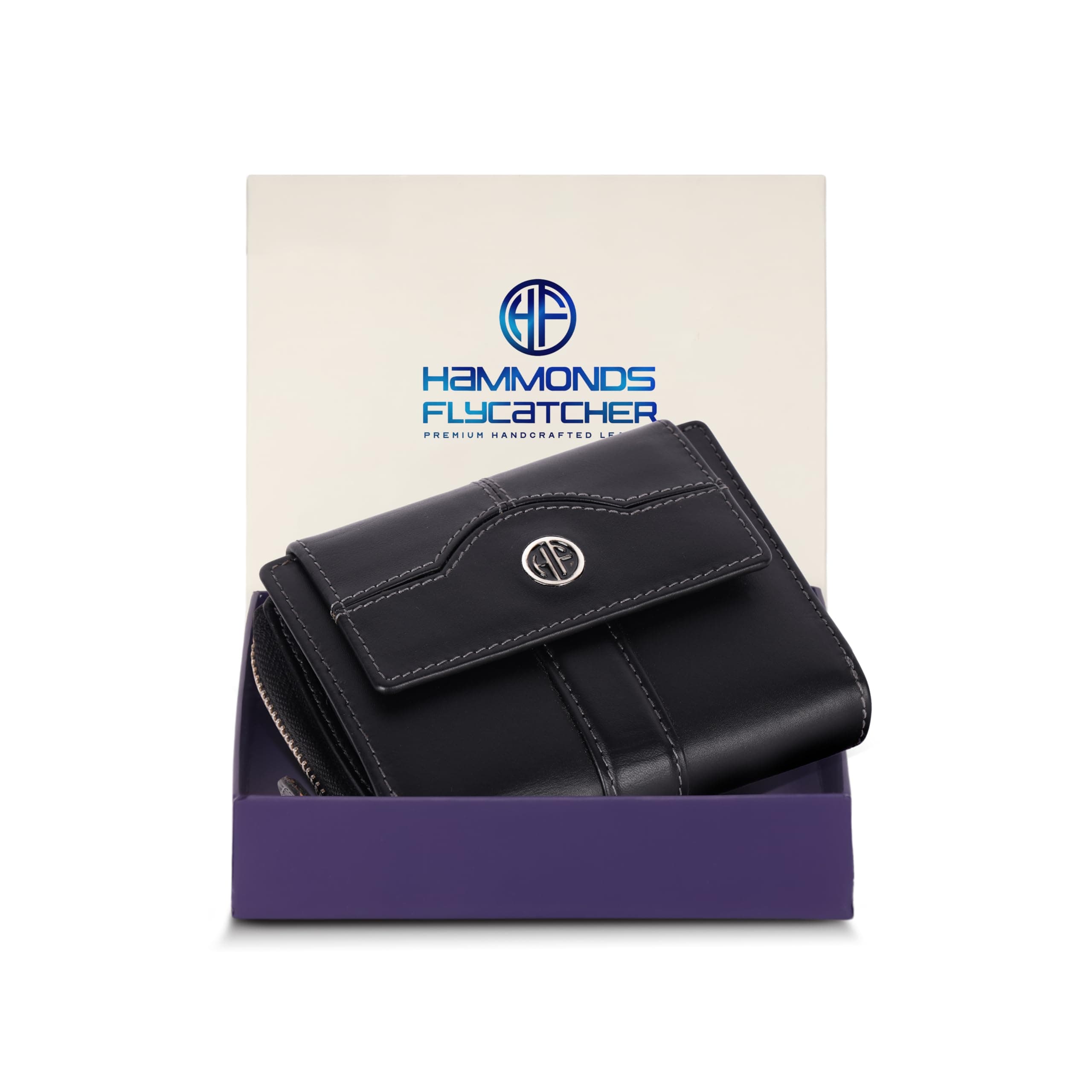 HAMMONDS FLYCATCHER Leather Ladies Wallet for Woman with 14 Card Slots - Clutch Purse for Women, Ladies Wallet for Women Stylish, Ladies Purse for Women Wallet, Gift for Womens - Onyx Black