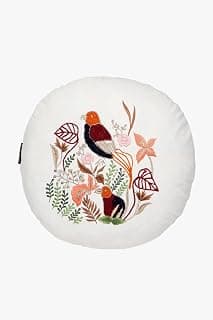 Natural & Multi Quirky Embroidered Cotton Canvas Cushion Cover (16 inch Dia) Pack of 1