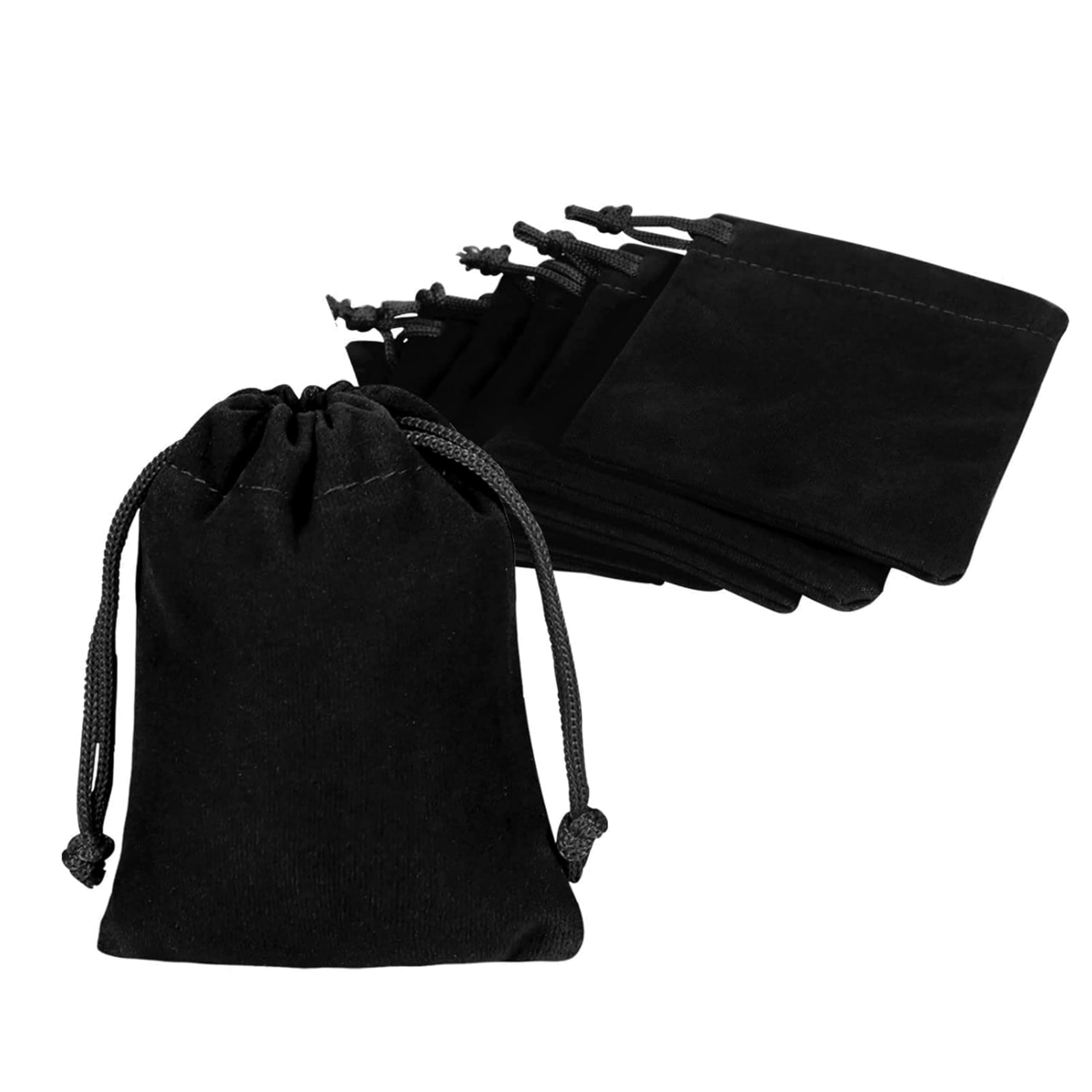 Wonder Care Black Velvet Drawstring Pouch Bag for Jewellery, Dice, Crystals, 4"x3", PACK of 10