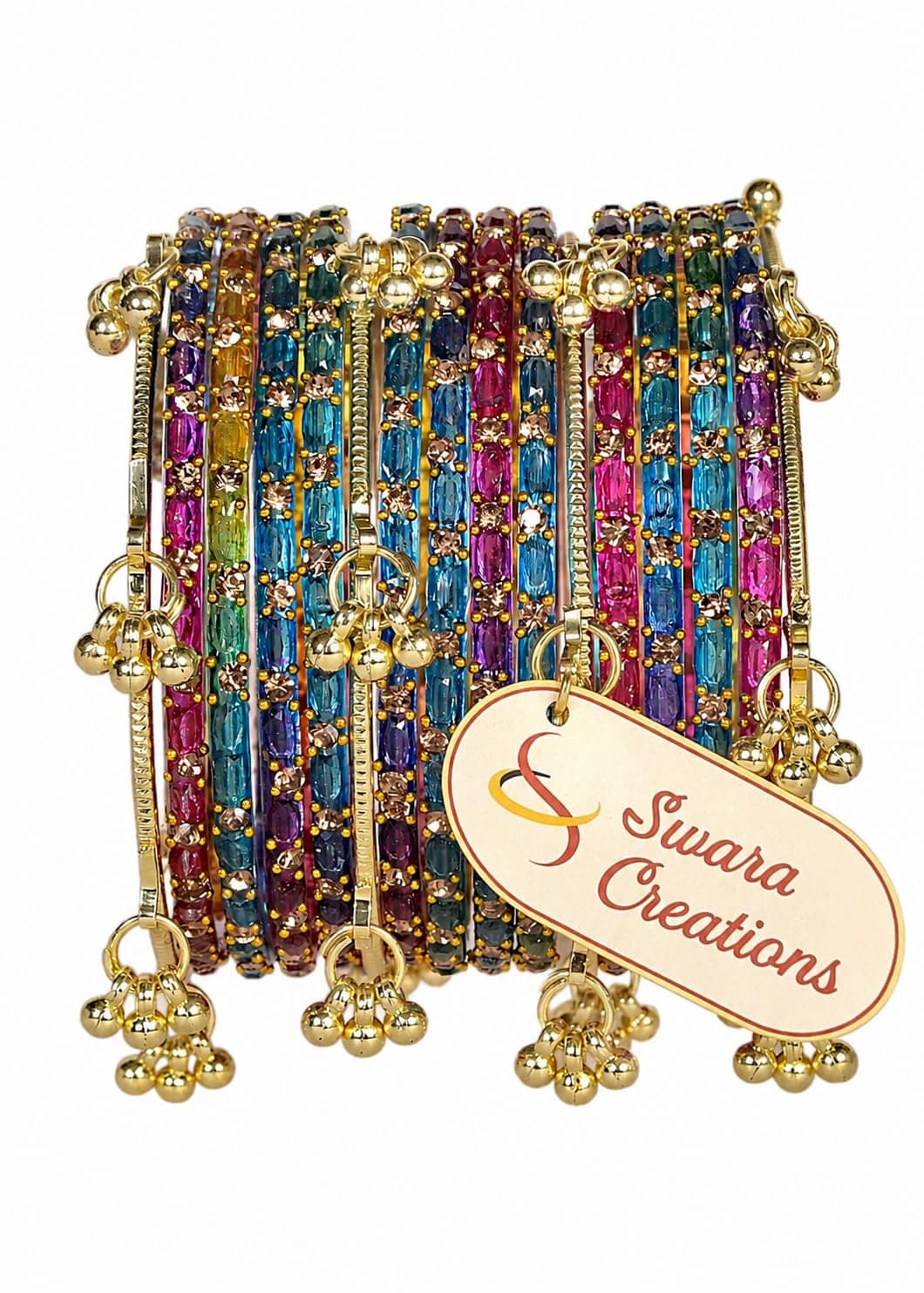 Swara Creations Kashmiri Ghungroo Raindrop Bangles Combo Set | for Women and Girls|Set of 16 Pcs (SKU417)