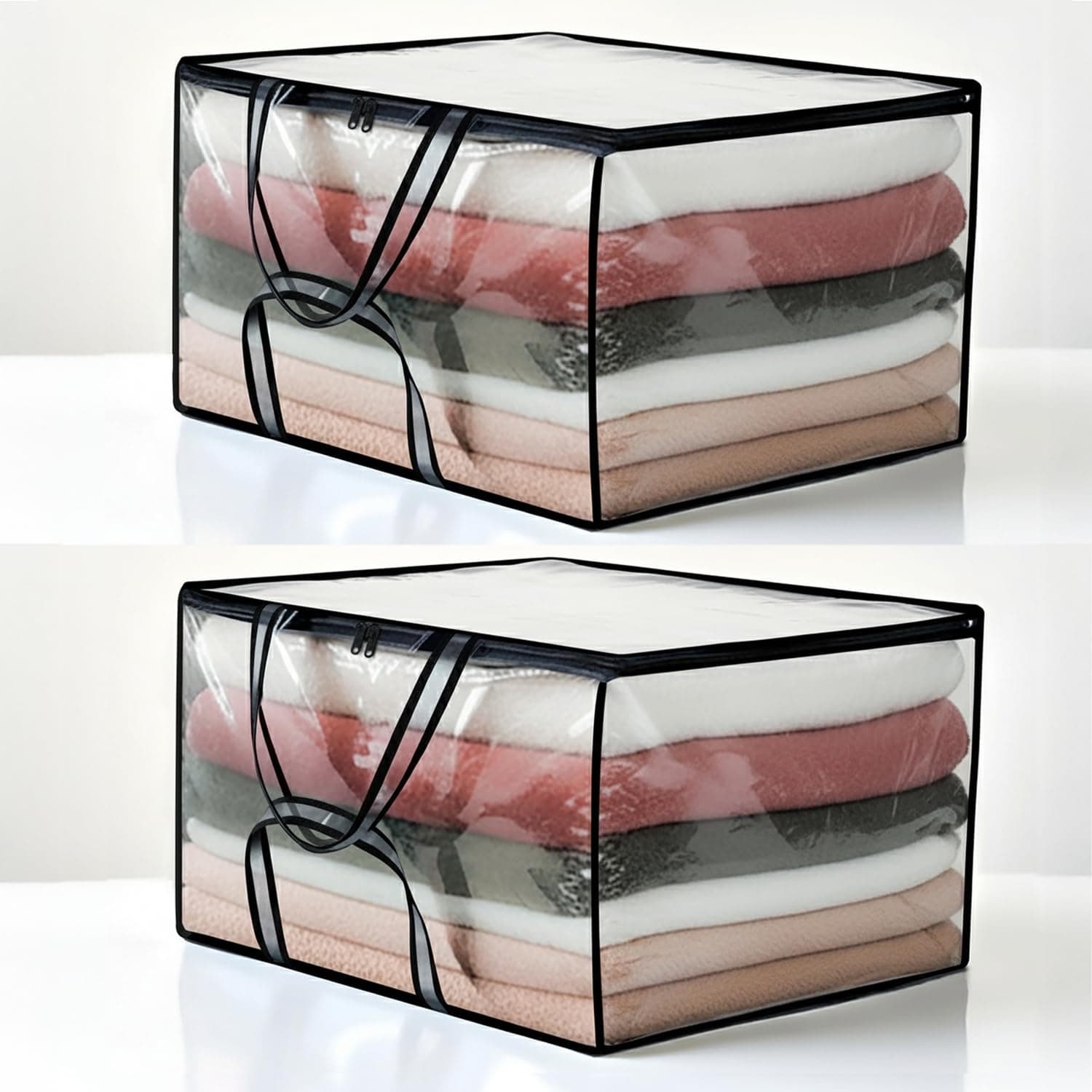 Stylista Polyvinyl Chloride Transparent Pvc Under Bed/Wardrobe Storage Double Blanket/Rajai Bag, Pack of 2