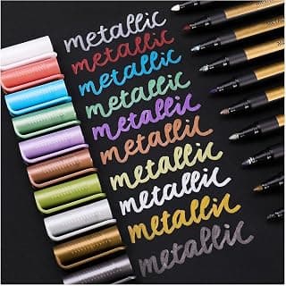 Amitasha Metallic Art Marker Paint Pen Set of 12 Water-Based Shimmer Ink Fine Tip Color Shades for Glass, Metal, Ceramic, Art Projects Fine Metallic Markers Set, Ideal for DIY Crafts, Creative Gifts