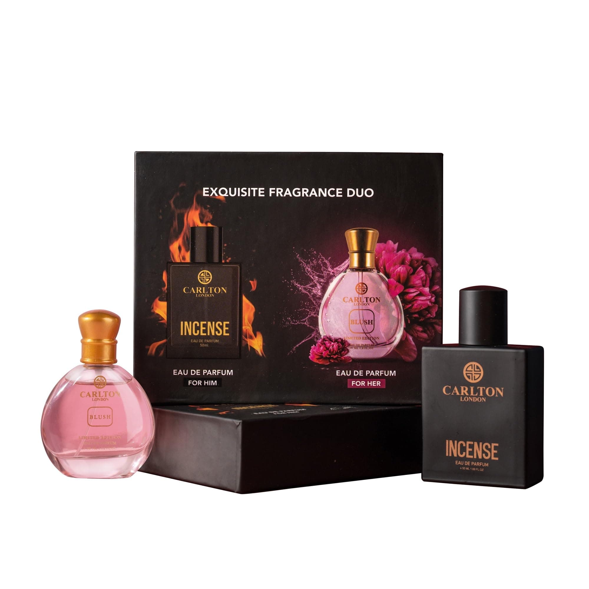Carlton London Sandalwood Unisex-Adults Exquisite Fragrance Duo | Perfume Pack For Couple Gift Set | Long-Lasting Perfumes | Incense (50Ml) & Blush (30Ml) Edp