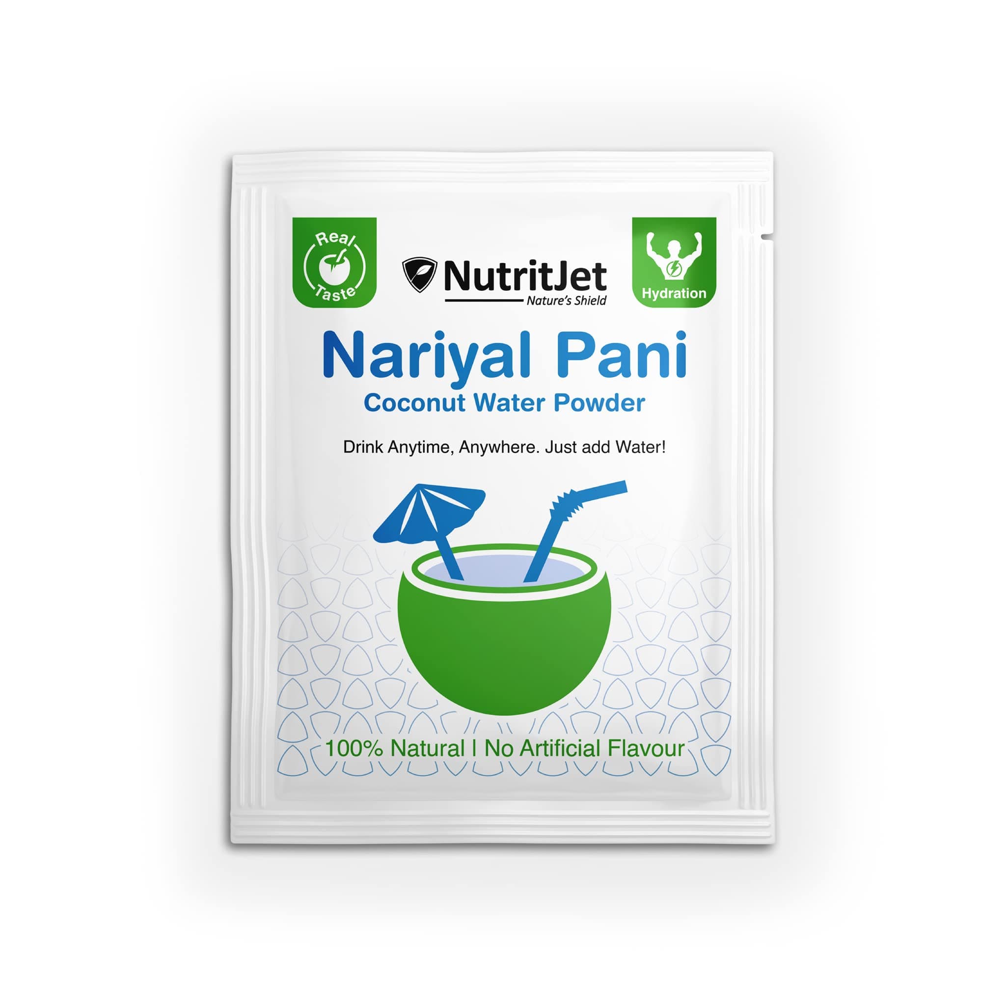 NutritJet Tender Coconut Water Powder Mix, Nariyal Pani with Real Tender Coconut Water Taste for Hydration and Energy (Pack of 20)