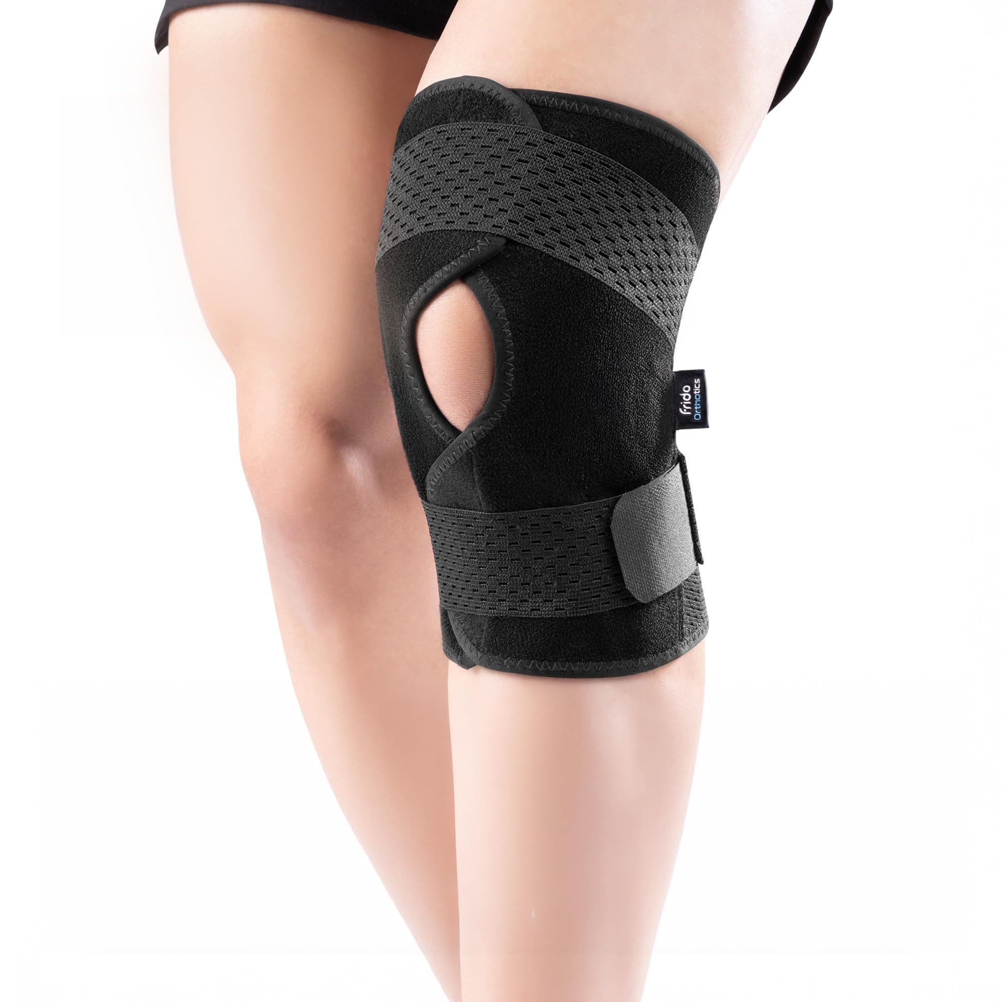 Frido Orthotics Knee Support Wrap | Adjustable Knee Brace with Open Patella & Compression | Pain Relief for Arthritis, Meniscus Tear, Injury | Gym, Sports, Running, Walking, Size-L, 1 Unit