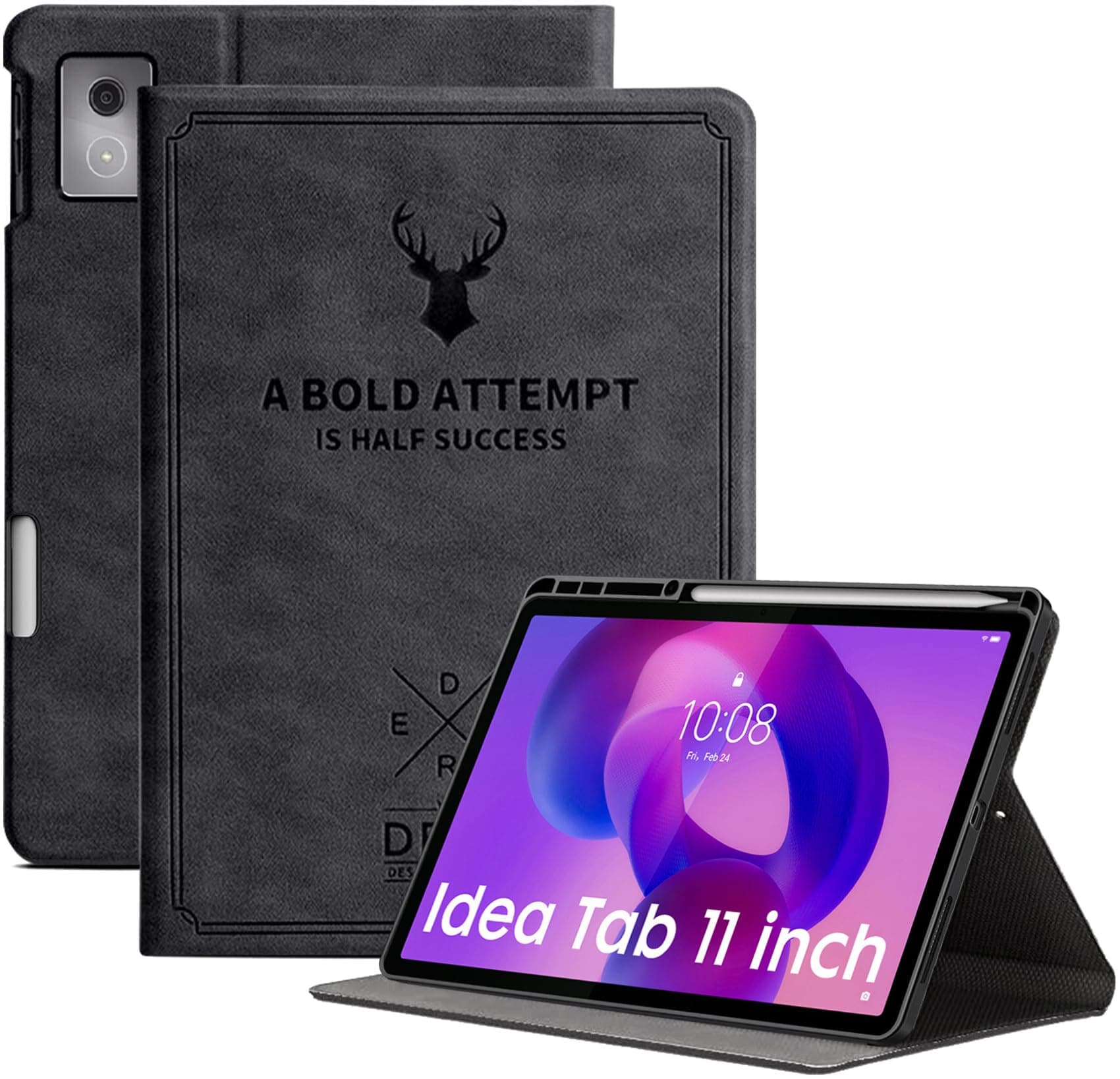 Robustrion Case Cover for Lenovo Idea Tab Cover 11" with [Pencil Holder], Deer Flip Cover Case for Lenovo Idea Tab Cover 11" Tablet [Auto Sleep Wake Support] - Black