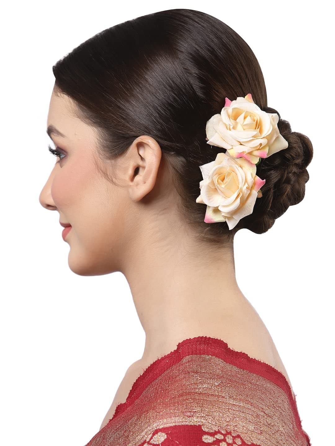 Vogue Hair Accessories Light Weight Rose Flower Bun Maker Juda Pins Hair Accessories (Off-White-2)