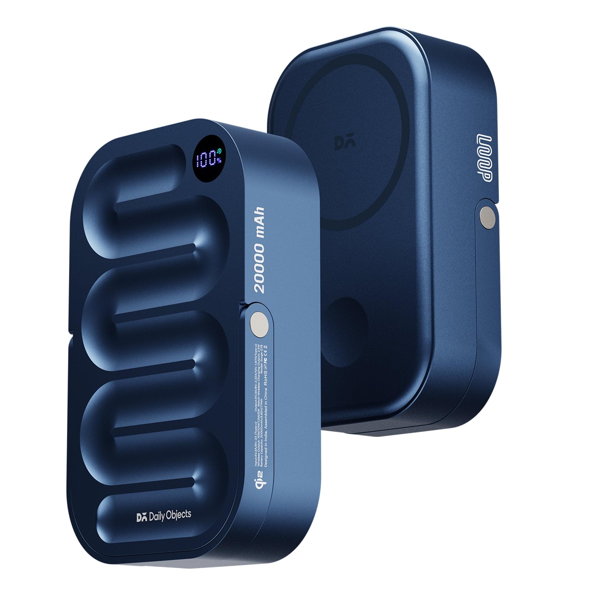 DailyObjects Loop Qi2 Certified 20000 Mah Mag-Safe Compatible Aluminium Wireless Power Bank|Fast Charging| Compatible with Samsung/OnePlus/iPhone 12/13/14/15/16/17/Pro Max | Pocket Size - Blue