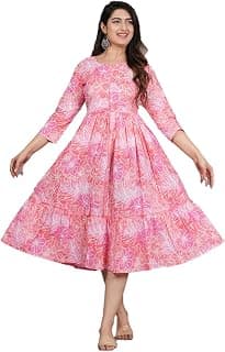 Kuruti B Sheets Women's Cotton Floral Printed Anarkali Kurta for Women Pink