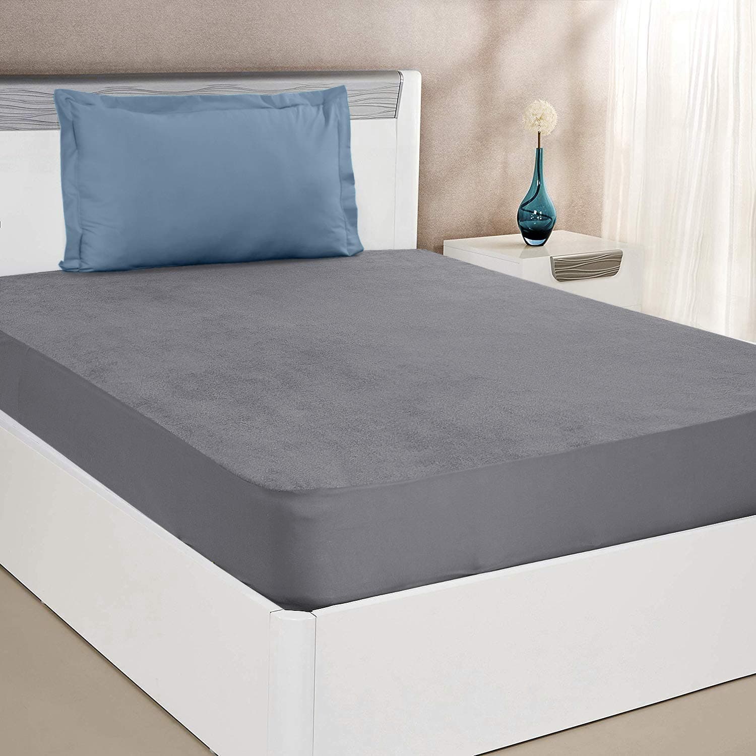 Amazon Brand - Solimo Cotton Water Resistant Mattress Protector |OEKO TEX Certified| Chemical Free| Waterproof & Hypoallergenic| 72"x36" - Sigle Size, Grey