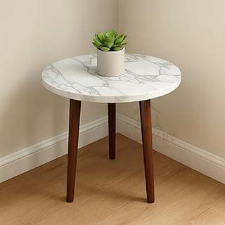 Antique Wooden Fold-able Side Table/End Table/Plant Stand/Multipurpose Stool for Living Room and Bedroom (White-Brown)