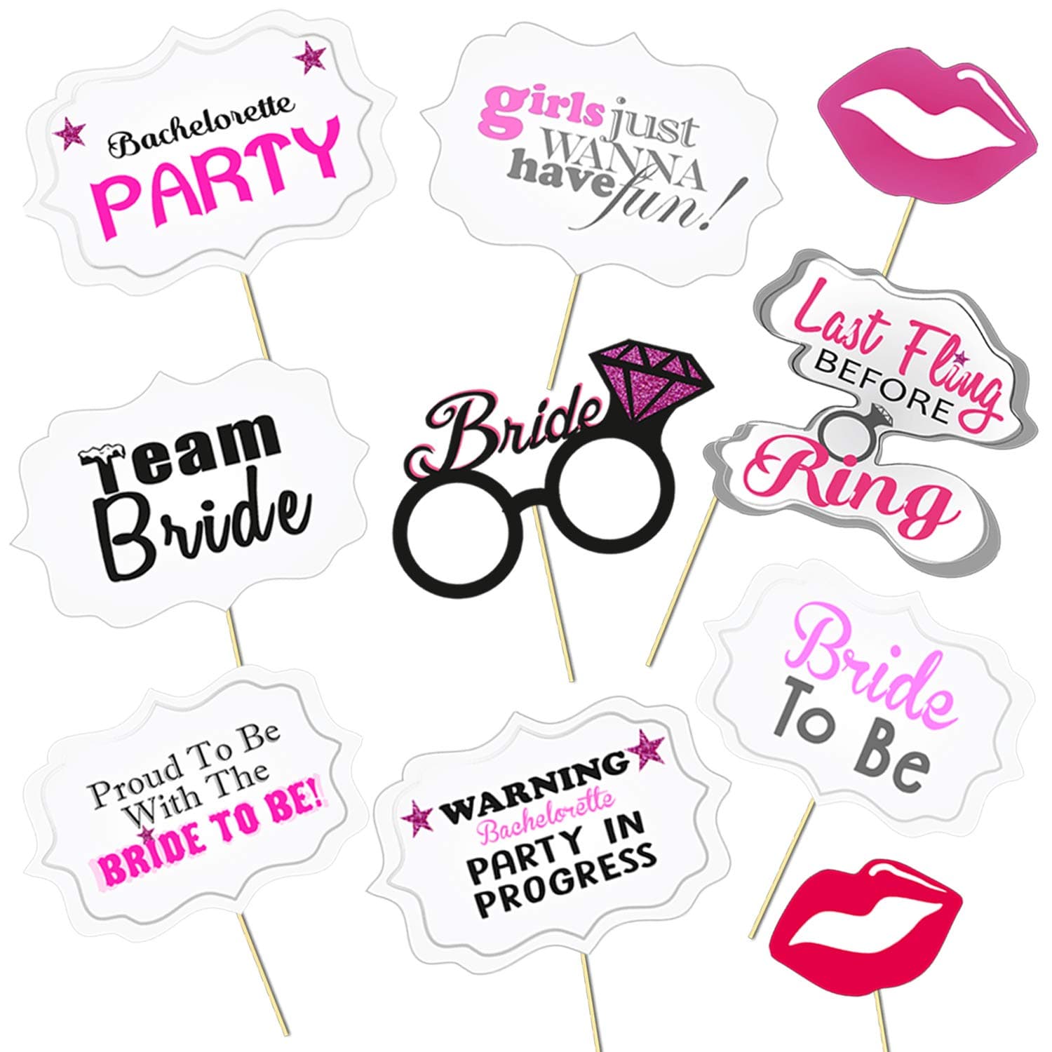 Party Propz Bride to Be Props - Set of 10 Pcs Bachelorette Party Props | Bridal Shower Prop | Bride to Be Decoration Set Combo (Cardstock)