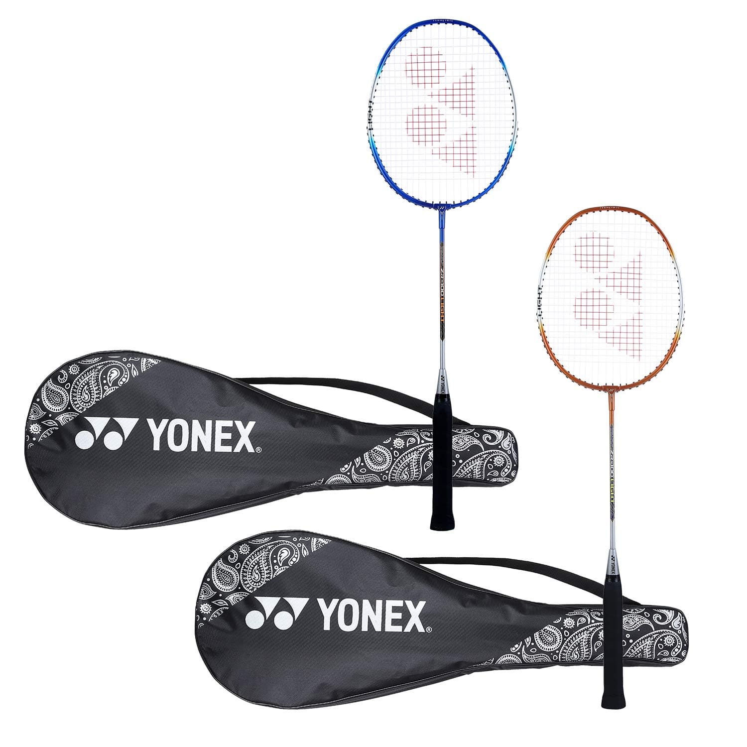 YONEX ZR 100 Light Aluminium Badminton Racquet with Full Cover (Blue/Orange) Made in India , Set of 2