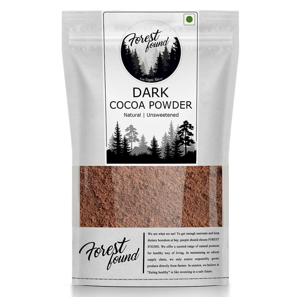 Forest Found Unsweetened Dark Cocoa Powder 250g | 100% Pure Cacao for Cake Baking Vegan, Keto & Gluten-Free | Dark Chocolate Powder for Healthy Smoothies, Cookies & Shakes