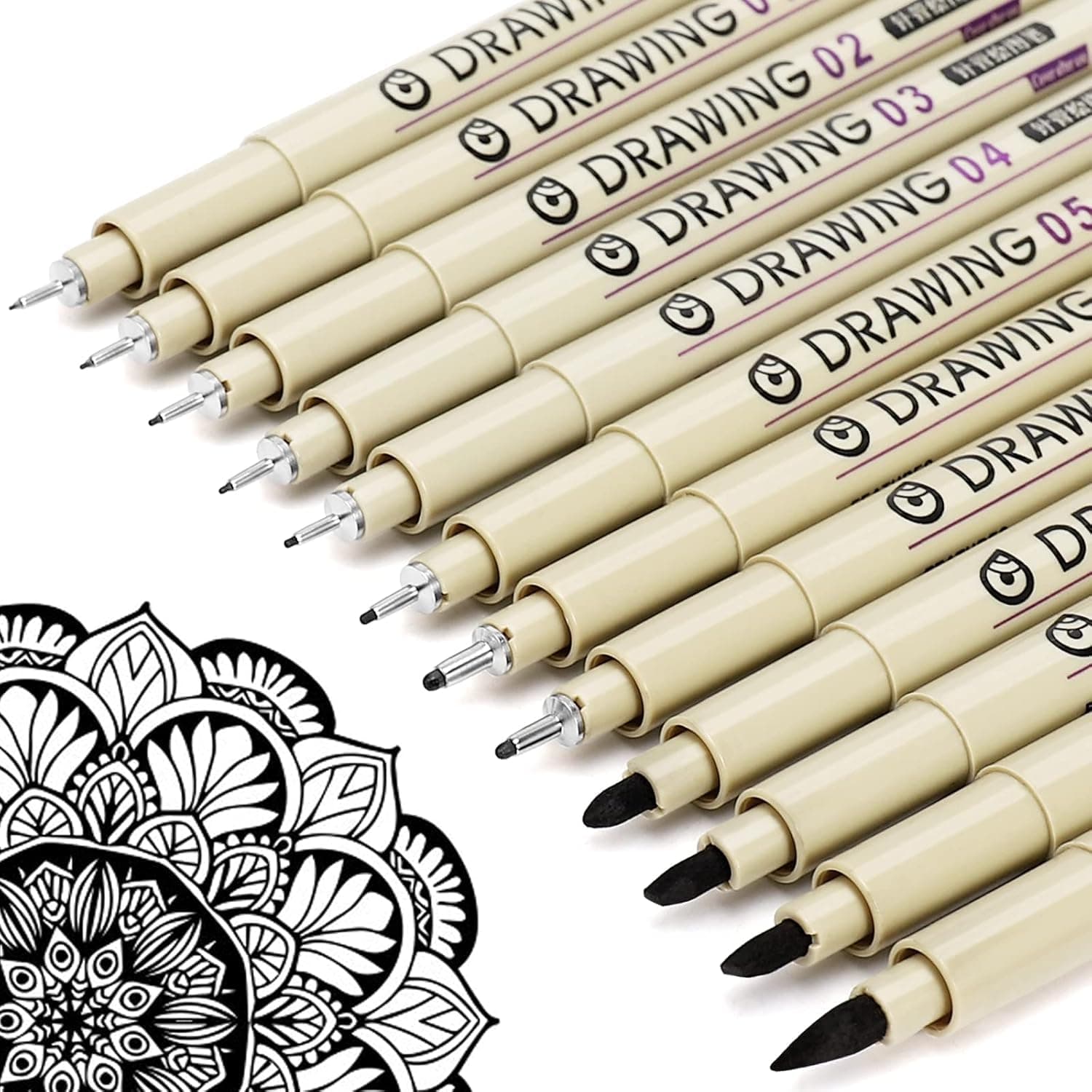Hudux 12 Pieces Black Fine Point Pens Set with Different Nib Sizes – Extra Fine Point Type for Calligraphy, Drawing, Writing, Designing, Comic, Waterproof & Quick Drying