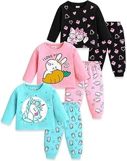 Kuchipoo Girls Regular Fit Cotton T-Shirts and Pyjamas Clothing Set-Pack of 3
