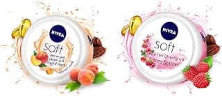 NIVEA Soft Light Moisturizer Cream, Playful Peach, With Vitamin E & Jojoba Oil For Face,100 Ml & Nivea Soft Berry Blossom, Light Moisturizer For Face, Hand & Body,With Vitamin E & Jojoba Oil, 100ml