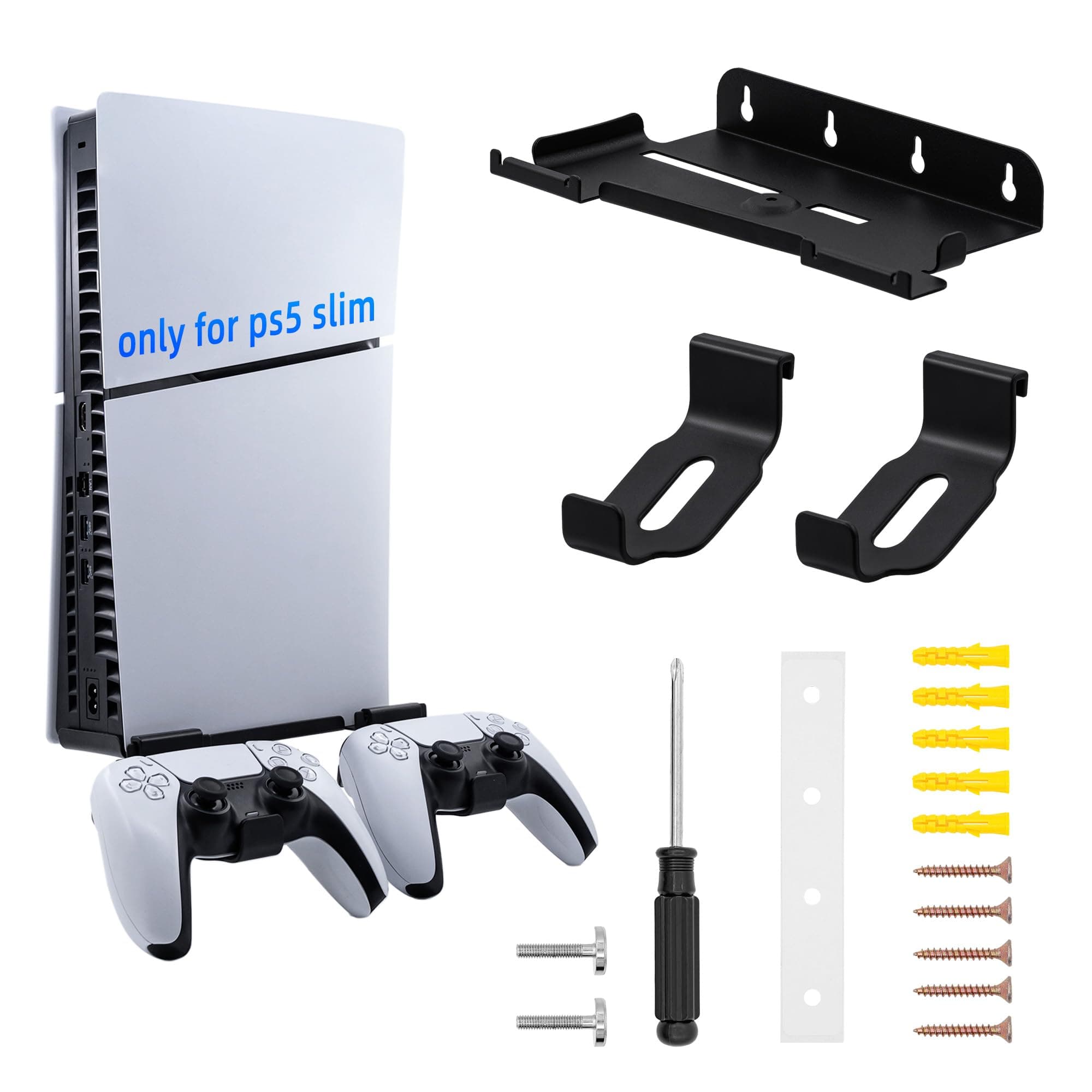 Mcbazel Wall Mount Kit for PS5 Slim Disc and Digital Edition Only, Wall Mount Stand with Controller Holder, Wall Mount Vertical Stand for PS5 Slim Console - Black (Only for ps5 Slim