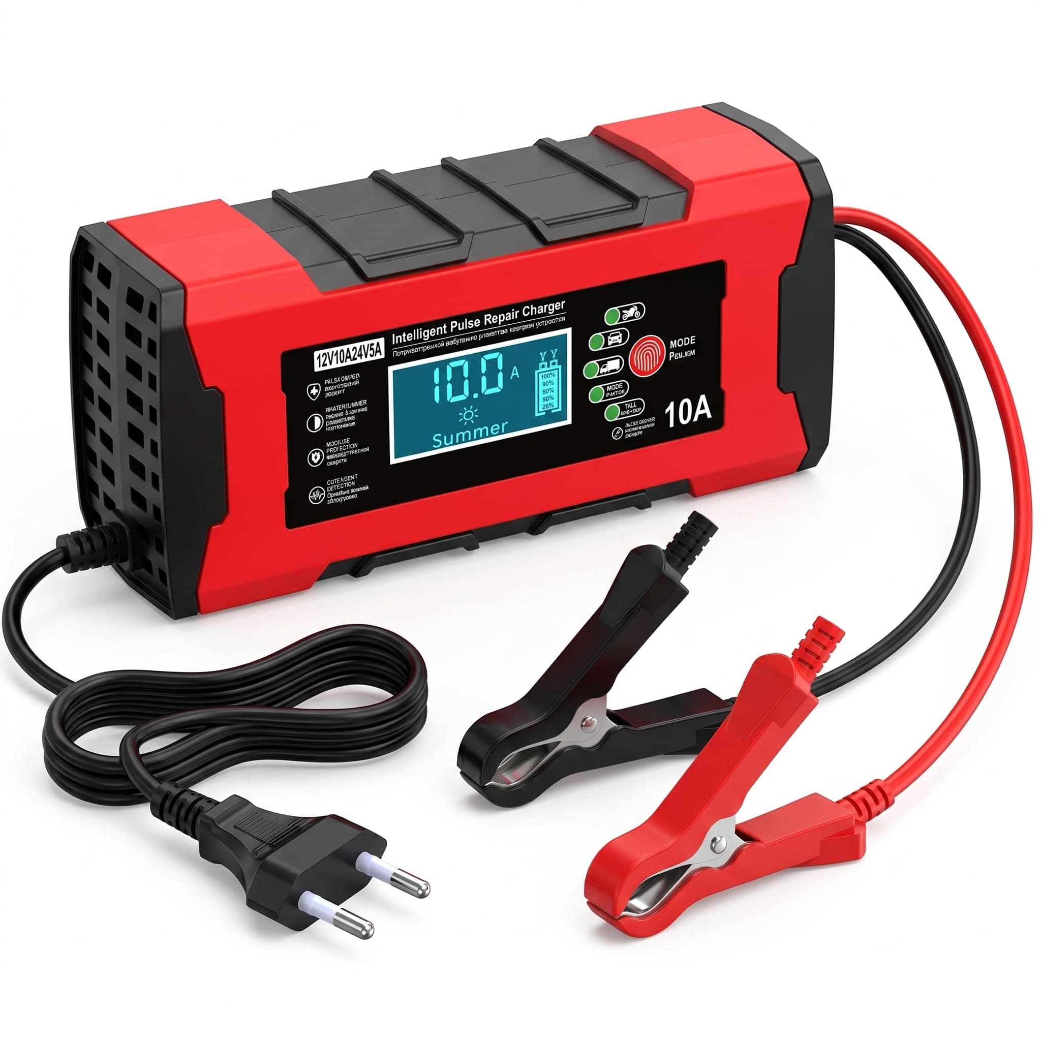 inveXo 10-A 12V 24V Smart Car Battery Charger, Bike, Truck | Automotive Trickle Charger, Battery Maintainer, Desulfator, Temp Compensation | Suitable for Lead Acid, AGM, Gel, SLA (10-A 12V & 5-A 24V)