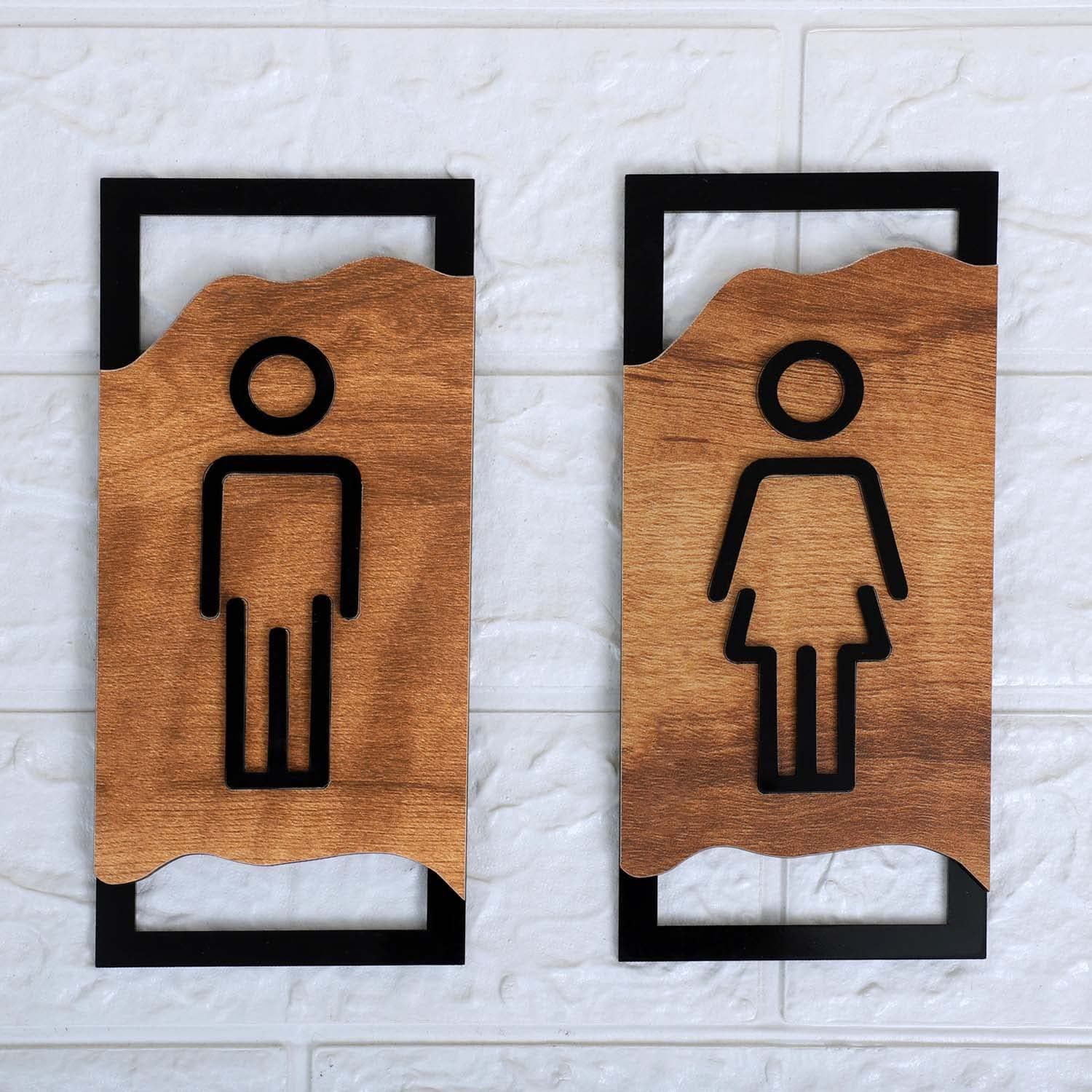Deskart Men Women or Male Female Toilet Sticker Sign | Woodem MDF & Acrylic Self Adhesive Ledies Gents Symbol Signage Board For Office And Washroom Door | No Drill Required (Modern Men Women Signs)